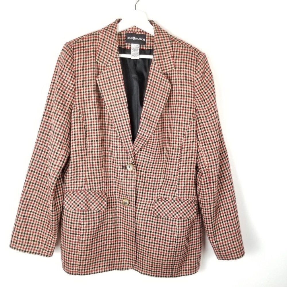 Sag Harbor 12 Red Tan plaid Blazer Double button, flap pockets‎
